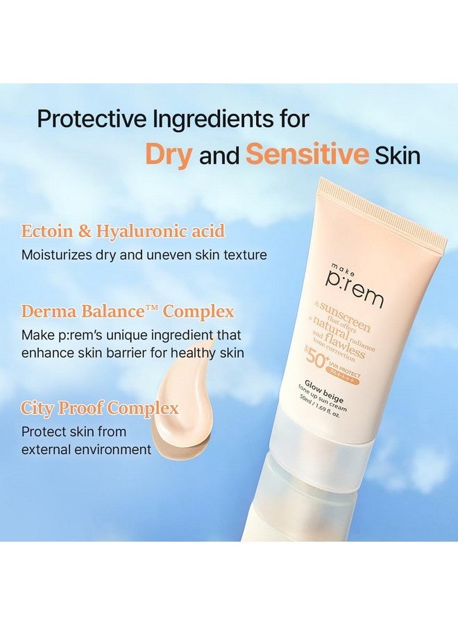 MAKEP:REM MAKE P:REM Glow Beige Tone Up Sunscreen, Foundation-Free Mineral Sunscreen, Skin Tone Correction, Lightweight, Korean Sunscreen, Korean Skin Care, SPF 50, 1.69 Fl. Oz. 50ml - Image 5