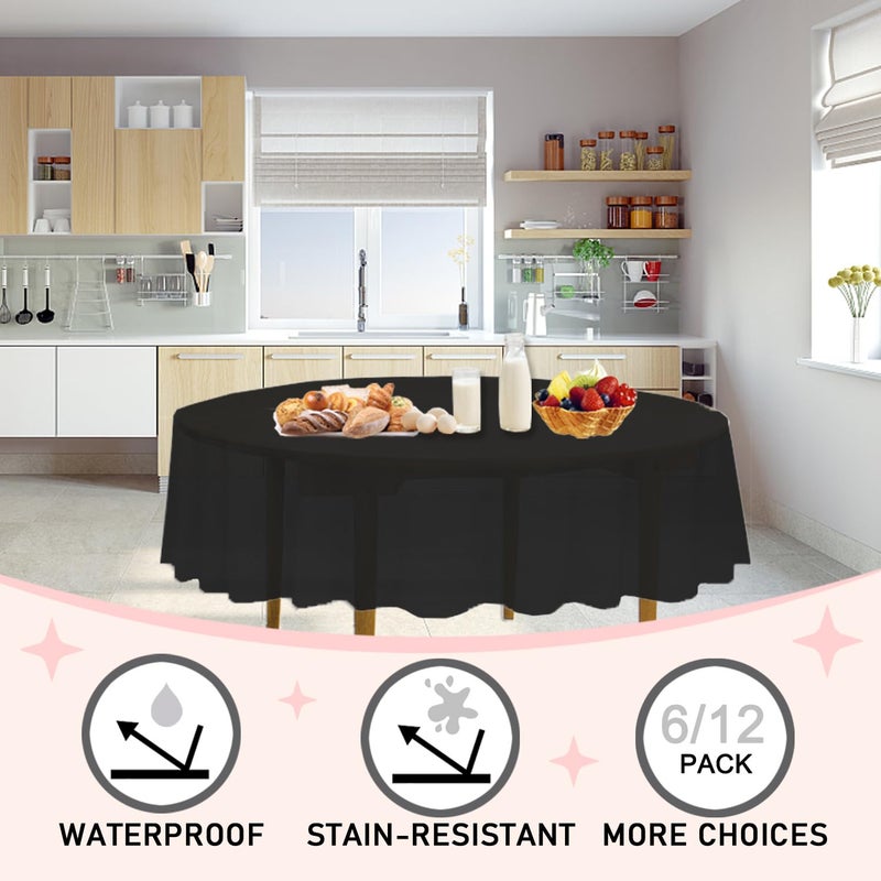 DZ D&Z 12 Pack Black Plastic Tablecloth Table Cloth 84"" Round Disposable Table Cover for Party Birthday Wedding Halloween Thanksgiving - Image 3