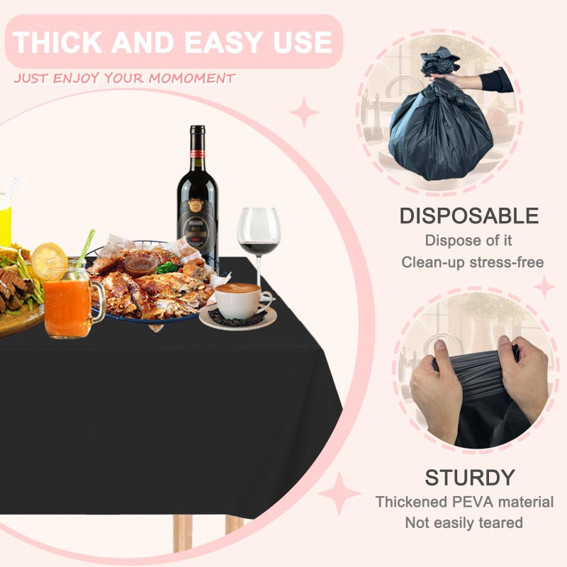 DZ D&Z 12 Pack Black Plastic Tablecloth Table Cloth 84"" Round Disposable Table Cover for Party Birthday Wedding Halloween Thanksgiving - Image 4