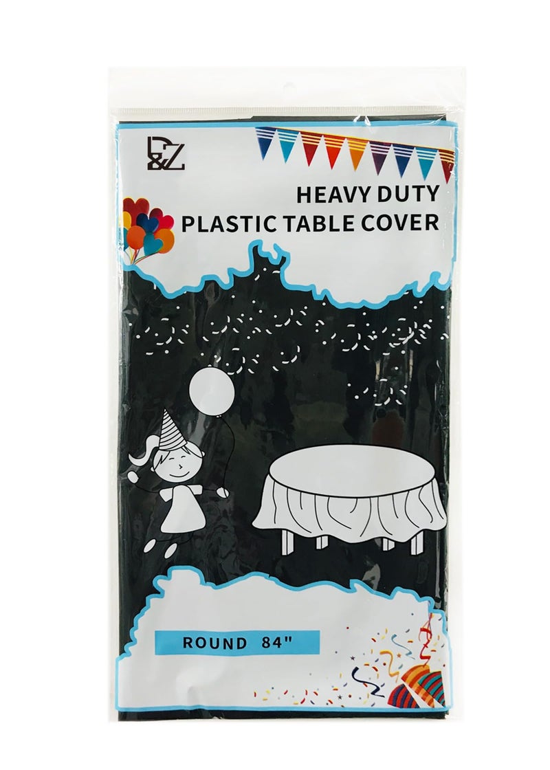DZ D&Z 12 Pack Black Plastic Tablecloth Table Cloth 84"" Round Disposable Table Cover for Party Birthday Wedding Halloween Thanksgiving - Image 1