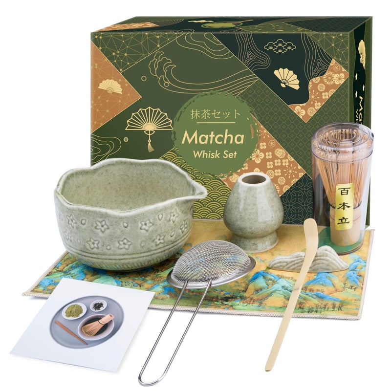 Foloda Matcha Whisk Set 7 PCS Matcha Kit Matcha Set for Making Breakfast Green Tea Lattes Matcha Bowl with Spout Matcha Whisk Holder Gift for Tea Beginner Friend Daughter Family - Image 2