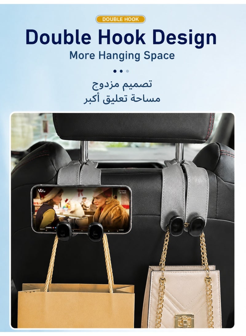 مجموعة من 2 خطافات لمساند الرأس في السيارة – خطافات مزدوجة عالمية الاستخدام، شماعات تنظيمية من المطاط الناعم PVC لمقاعد السيارة الخلفية لتعليق الحقائب ومشتريات البقالة وتخزين الملابس، ملحق تخزين داخلي للسيارة، تناسب معظم المركبات - Image 4