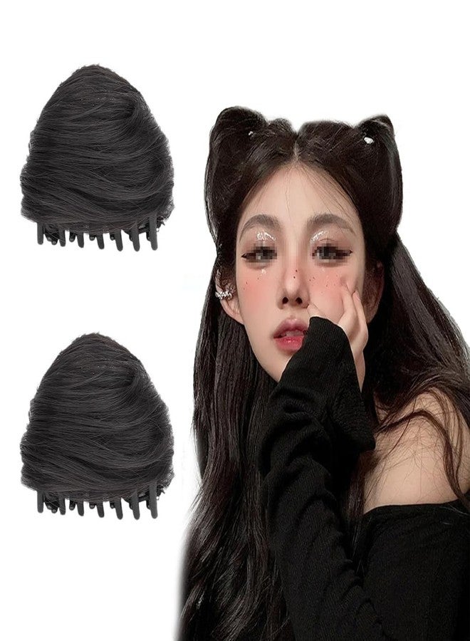 QUUPY 2Pcs Cat Ears Hair Donut Chignon Claw Clip Hair Bun Space Bun Cat Ears Bun Hair Extensions Hair Bun Claw Clip Accessory Ponytail Hairpieces for Women and Girls - Image 1