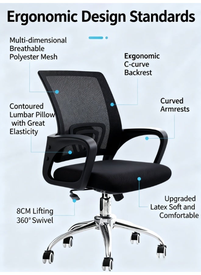 CityRiya-Long Heavy Duty Mesh Office Chair with Sturdy Chrome Base, Ergonomic Lumbar Support Height Adjustable Swivel Task Chair with Quiet Casters for Office Desk (BGY-002) - Image 4
