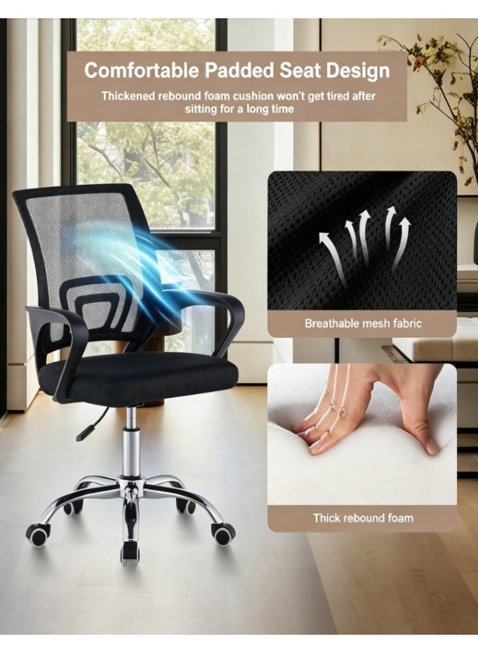 CityRiya-Long Heavy Duty Mesh Office Chair with Sturdy Chrome Base, Ergonomic Lumbar Support Height Adjustable Swivel Task Chair with Quiet Casters for Office Desk (BGY-002) - Image 5