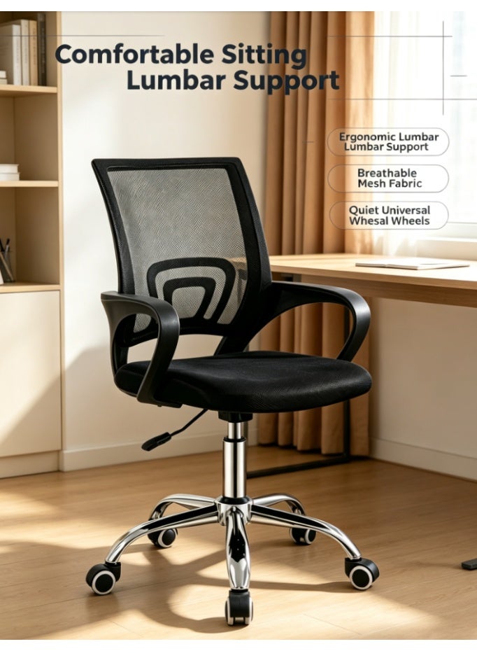 CityRiya-Long Heavy Duty Mesh Office Chair with Sturdy Chrome Base, Ergonomic Lumbar Support Height Adjustable Swivel Task Chair with Quiet Casters for Office Desk (BGY-002) - Image 1