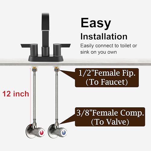 Midanya Faucet Supply Lines,12" Stainless Steel Braided Water Supply Line, 1/2" FIP x 3/8" COMP Faucet Hose, Faucet Hose Connector x 2 Pcs (1 Pair) - Image 5