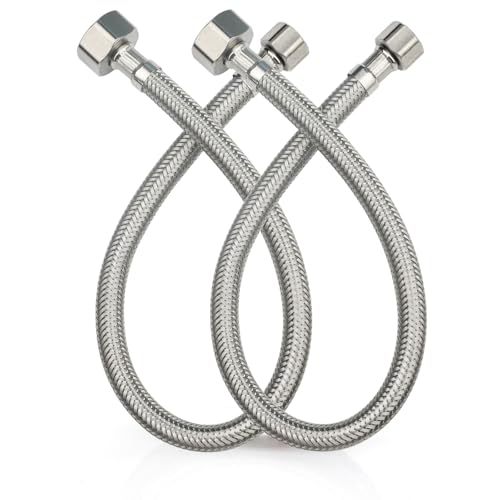 Midanya Faucet Supply Lines,12" Stainless Steel Braided Water Supply Line, 1/2" FIP x 3/8" COMP Faucet Hose, Faucet Hose Connector x 2 Pcs (1 Pair) - Image 1
