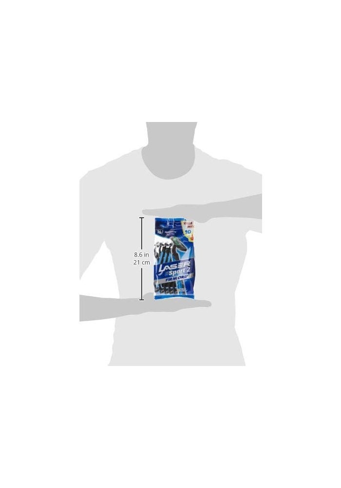 LASER شفرات حلاقة ليزر سبورت 2 ذات المقبض الثابت بشفرات مزدوجة قابلة للاستخدام مرة واحدة - عبوة 16 مع الألوة وفيتامين E - Image 3