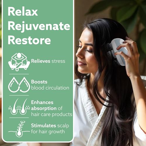 AGARO Scalp Massager, Stress Relief & Relaxation, Handheld & Portable, Rechargeable Electric Head Kneading Massager, 3 Speed Modes, Head Scratcher Massager for Hair Growth, Deep Clean, SM3675, White - Image 2