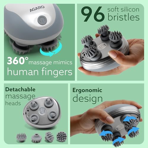 AGARO Scalp Massager, Stress Relief & Relaxation, Handheld & Portable, Rechargeable Electric Head Kneading Massager, 3 Speed Modes, Head Scratcher Massager for Hair Growth, Deep Clean, SM3675, White - Image 4