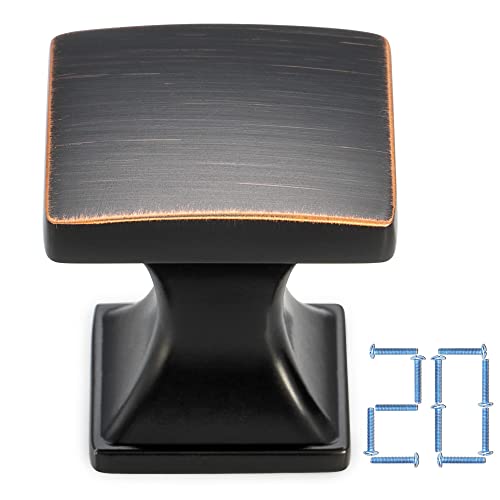KOOFIZO 20 Pack Oil Rubbed Bronze Cabinet Knobs Rubbed Bronze Drawer Knobs K09 Square Single Hole Cabinet Pulls for Cabinets Drawers Dresser Cupboard Bedroom Closet Bathroom Vanity - Image 1