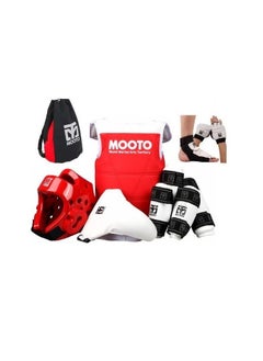 Mooto Taekwondo Protective Gear Thickened Suit  Boxing Training Full Set Of 8-Pcs, Red 