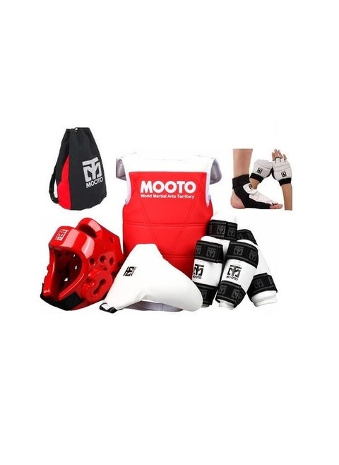 Taekwondo Protective Gear Thickened Suit  Boxing Training Full Set Of 8-Pcs, Red