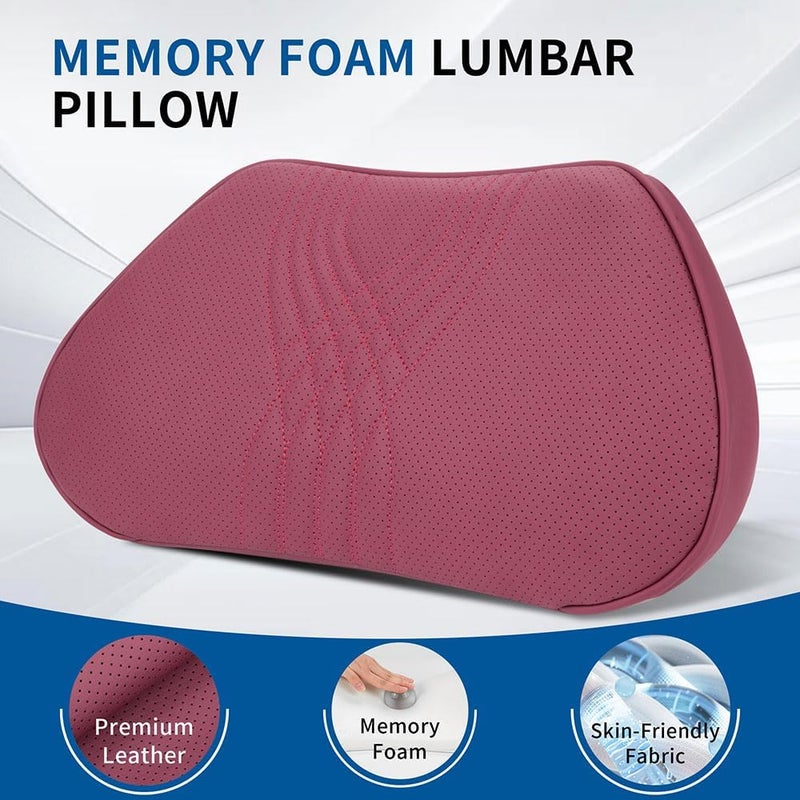 Dapucarin Lumbar Support Pillow for Car Seat, Office Chair Leather Memory Foam Lower Back Cushion for Back Pain Relief Improve Posture, Ergonomic Back Rest for Gaming Chair, Red, 1PC - Image 3