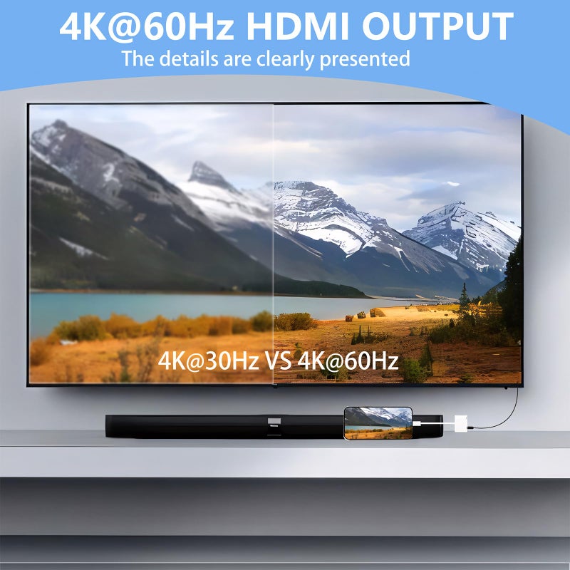 Kinhaly USB C to HDMI for TV, 4K@60Hz Type C to HDMI Adapter with Charging Port, iPhone to Hdmi to USB C Adapter Compatible for iPhone 16/15 Series/iPad Pro/Galaxy/MacBook Pro to HDTV Projector - Image 4