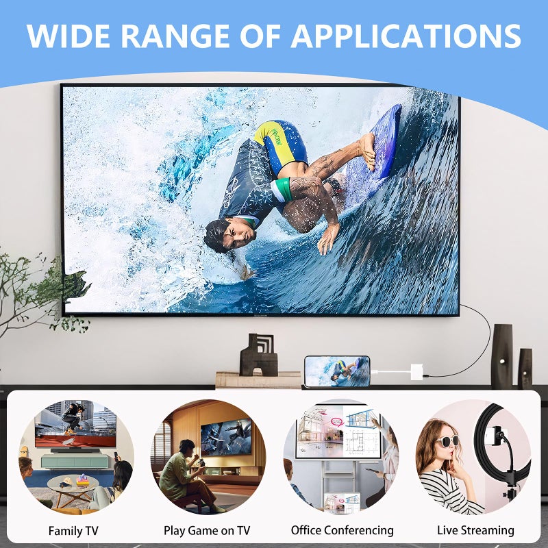 Kinhaly USB C to HDMI for TV, 4K@60Hz Type C to HDMI Adapter with Charging Port, iPhone to Hdmi to USB C Adapter Compatible for iPhone 16/15 Series/iPad Pro/Galaxy/MacBook Pro to HDTV Projector - Image 5