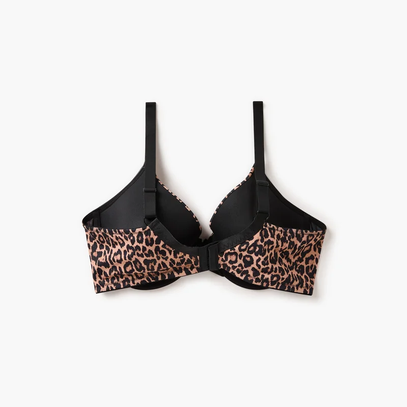 Aadaraya Aadaraya Animal Print Plunge Bra with Hook and Eye Closure