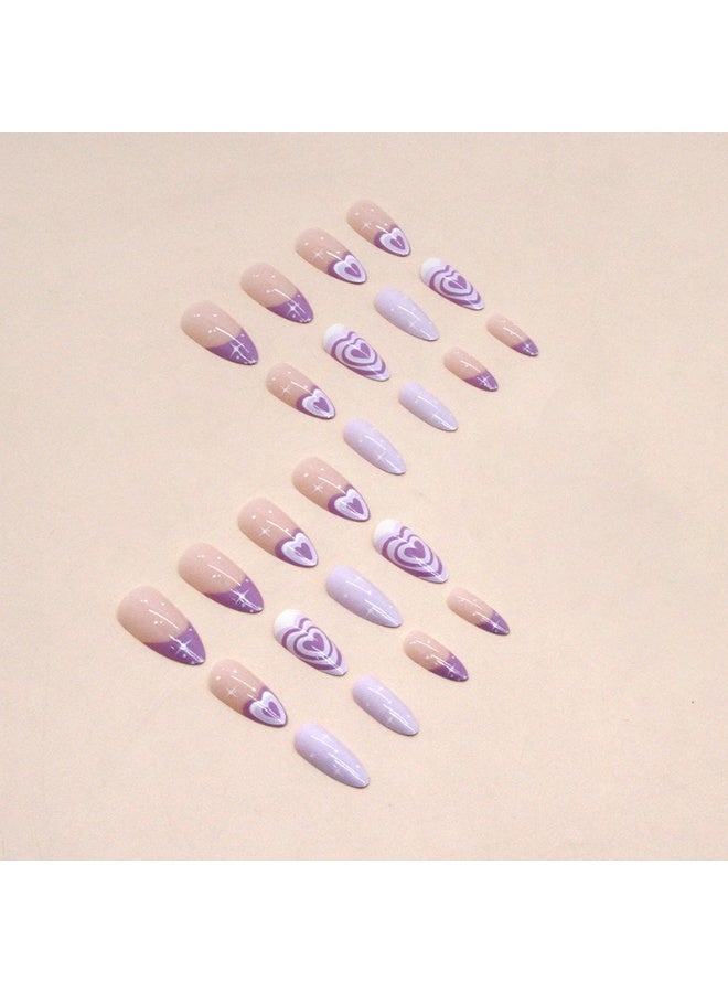 يوكانبي مجموعة 24 ظفر تركيب بشكل لوزي بلون بنفسجي – تصميم قلوب ونجوم لامعة بطول متوسط وأسلوب عصري أنثوي - Image 4