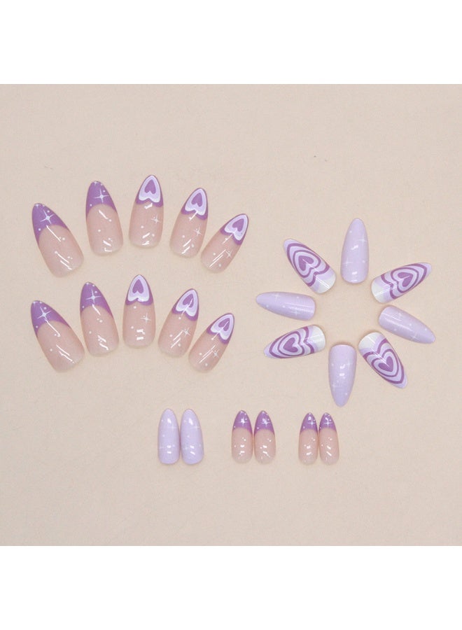 يوكانبي مجموعة 24 ظفر تركيب بشكل لوزي بلون بنفسجي – تصميم قلوب ونجوم لامعة بطول متوسط وأسلوب عصري أنثوي - Image 3