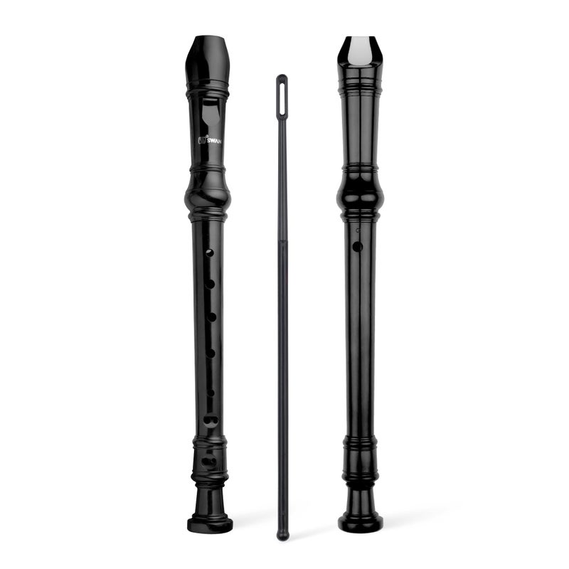 SWAN Soprano Recorder Instrument for Beginners Kids Student - German Fingering 8 Hole Flute Descant Recorders with Cleaning Rod Fingering Chart, Black - Image 1