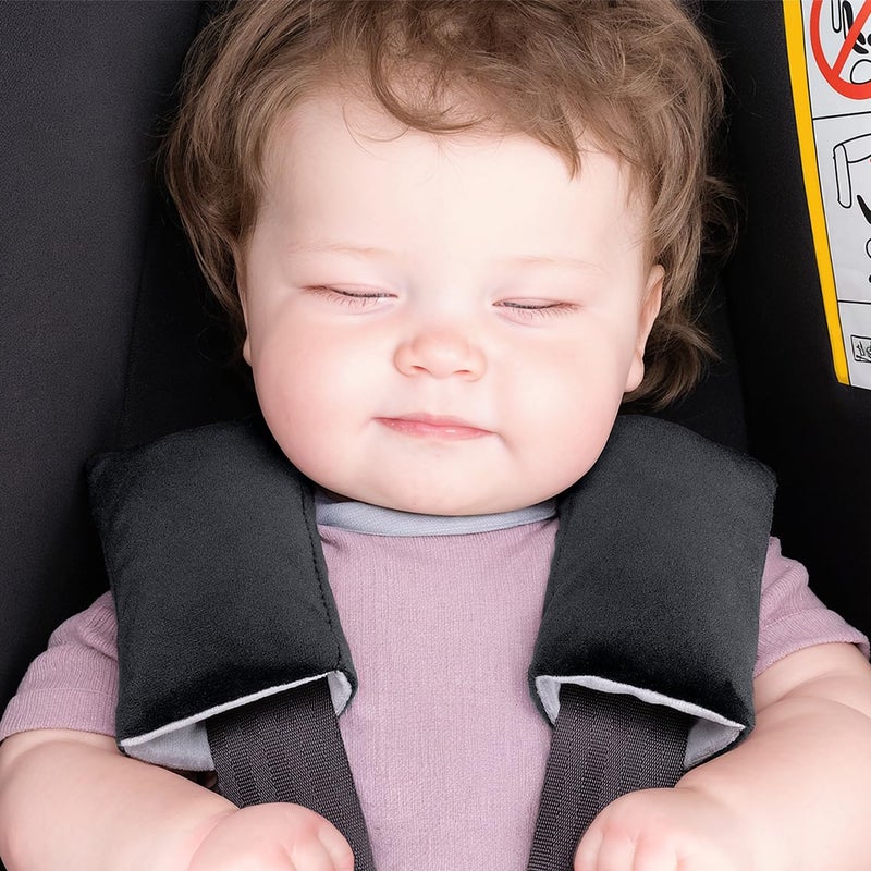 COOLBEBE Car Seat Straps Shoulder Pads for Baby Kids, Super Soft Seat Belt Covers for All Car Seats/Pushchair/Stroller/High Chairï¼ˆBlack/Grey - Image 2
