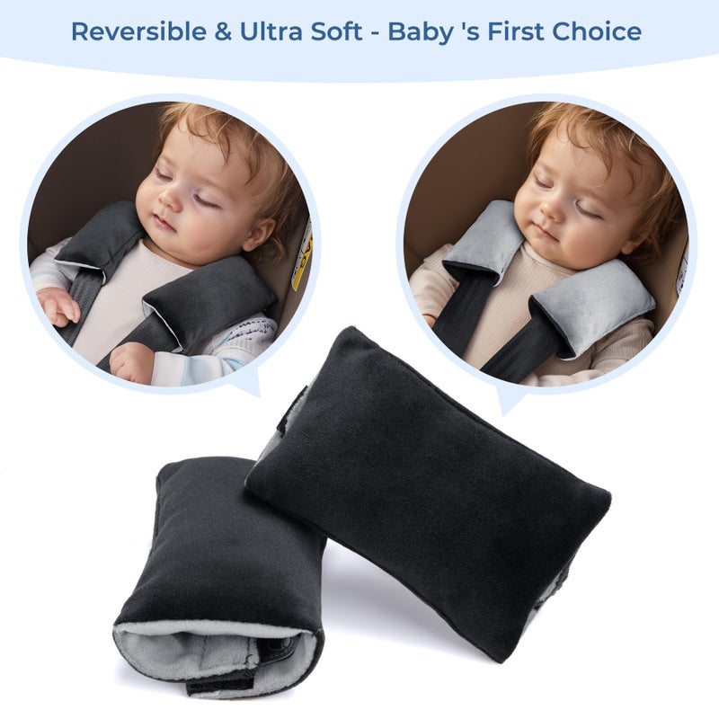 COOLBEBE Car Seat Straps Shoulder Pads for Baby Kids, Super Soft Seat Belt Covers for All Car Seats/Pushchair/Stroller/High Chairï¼ˆBlack/Grey - Image 3