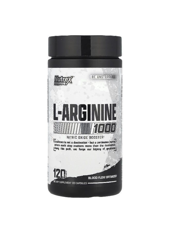 Nutrex Research Nutrex Research, L-Arginine 1000, 1,000 mg, 120 Capsules (500 mg per Capsule)  - Image 1