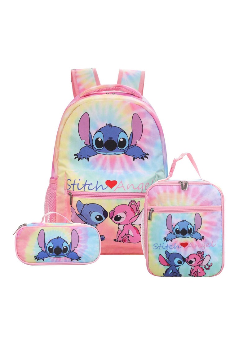STITCH Stitch Cartoon Backpack Primary and Secondary School Students Backpack Children Backpack 30*40*17CM+Lunch Bag 21*26*11CM+Pen Bag - Image 1