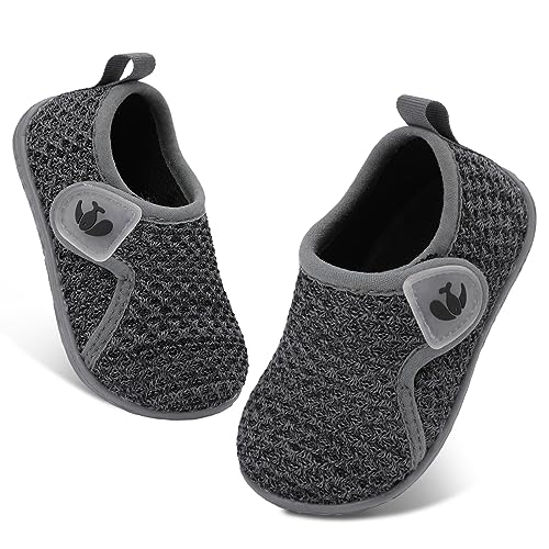 FEETCITY Baby Sneakers Boys Girls Slip On Shoes First Walking Crib Shoes Dark Grey - Image 1