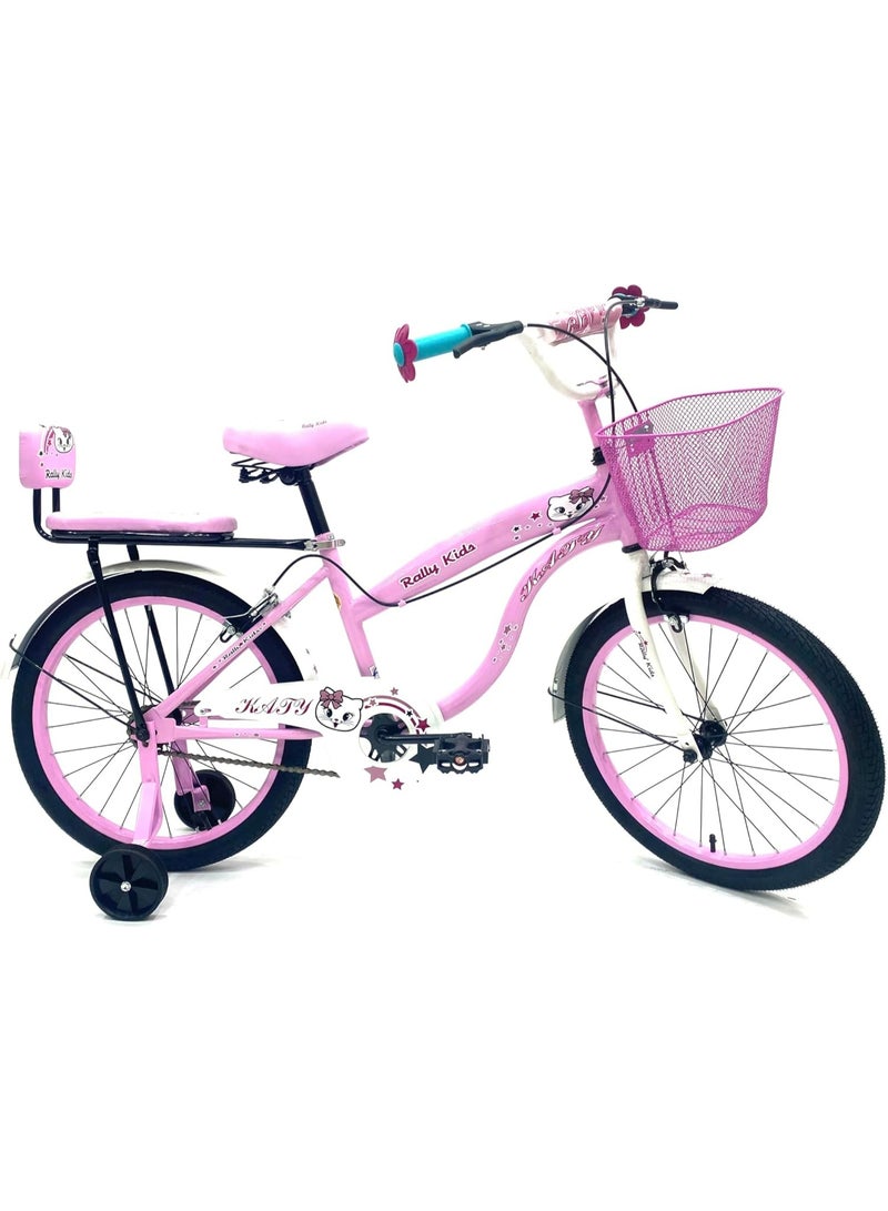 RALLY BICYCLE 20-Inch Kids Bike For Girls | 20-Inch Wheel Size| With Training Wheels |Chain Cover | Basket And Rear Seat | Dark Pink & Black - Image 1