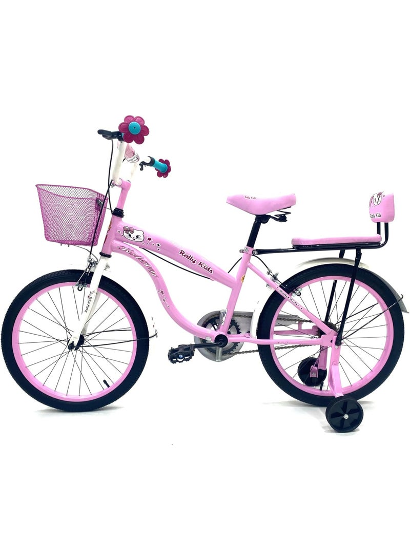 RALLY BICYCLE 20-Inch Kids Bike For Girls | 20-Inch Wheel Size| With Training Wheels |Chain Cover | Basket And Rear Seat | Dark Pink & Black - Image 4