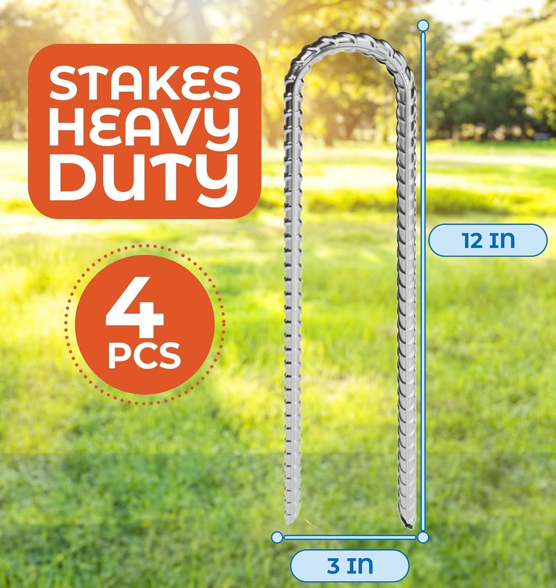 Happin 4 Pc Happin Trampoline Anchor Stakes for High Wind; Heavy Duty 12” U-Shape Ground Stakes Made of Galvanized Steel; Trampoline Tie Down Anchor Kit for Safety and Property Protection (Silver) - Image 4