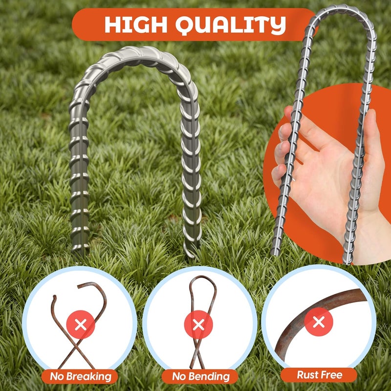 Happin 4 Pc Happin Trampoline Anchor Stakes for High Wind; Heavy Duty 12” U-Shape Ground Stakes Made of Galvanized Steel; Trampoline Tie Down Anchor Kit for Safety and Property Protection (Silver) - Image 5