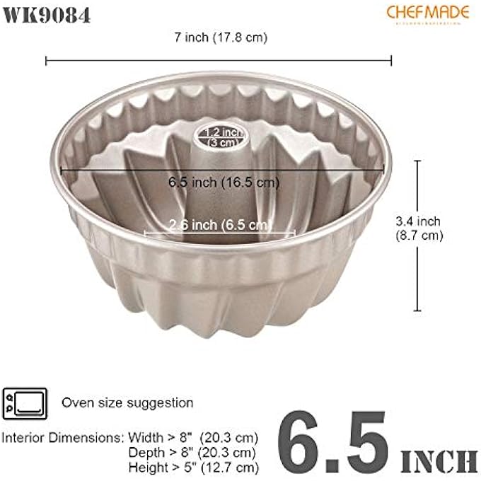 شيف ميد Bundt كعكة Pan 65 بوصة غير لاصقة دوامة على شكل Kugelhopf Bakeware للفرن ووعاء الخبز الفوري الشمبانيا الذهبية - Image 3