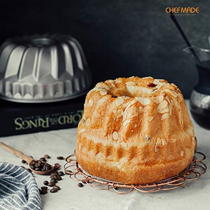 شيف ميد Bundt كعكة Pan 65 بوصة غير لاصقة دوامة على شكل Kugelhopf Bakeware للفرن ووعاء الخبز الفوري الشمبانيا الذهبية - Image 2