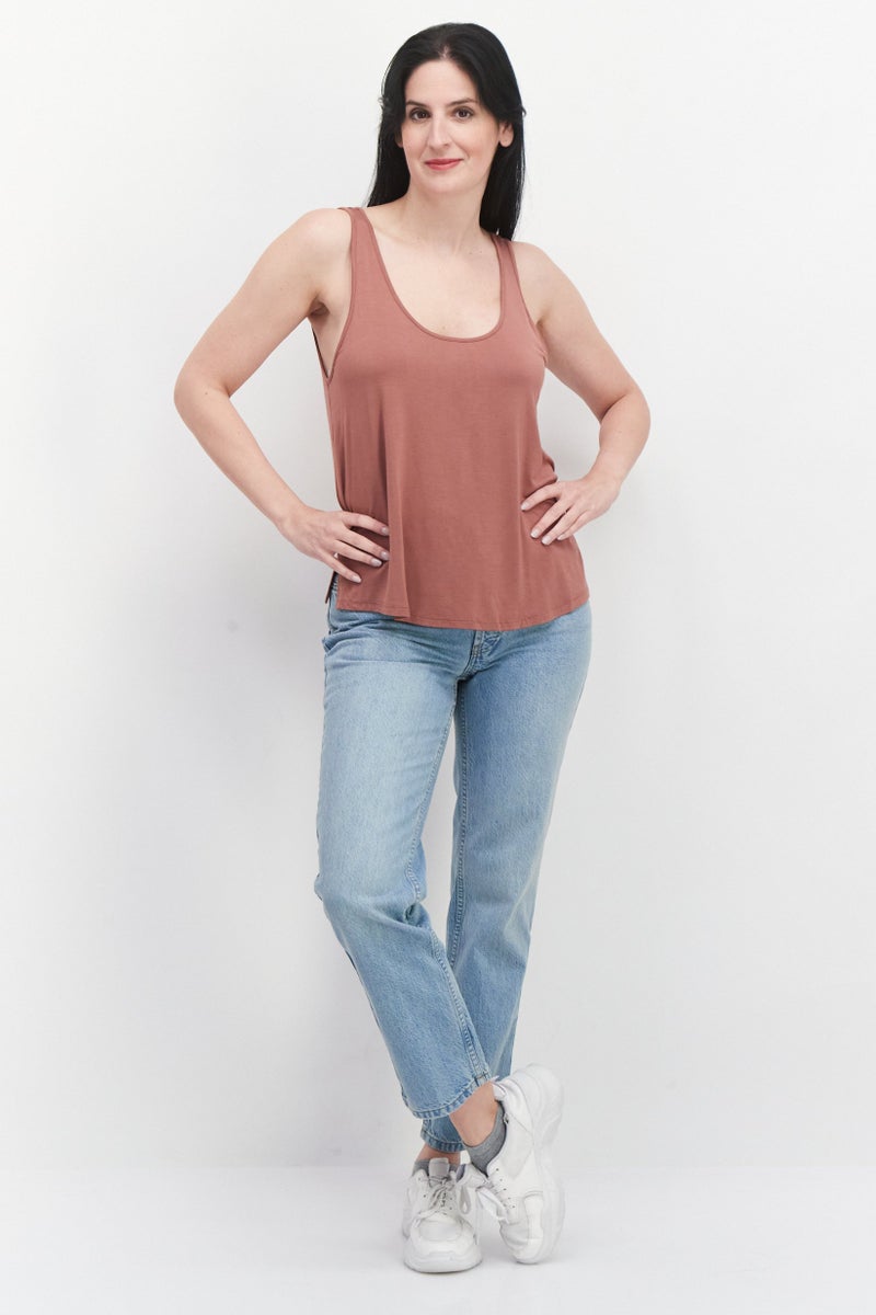 Gentle Fawn Women U Neck Sleeveless Solid Tank Top, Dark Peach  - Image 2