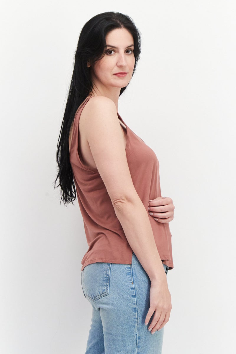 Gentle Fawn Women U Neck Sleeveless Solid Tank Top, Dark Peach  - Image 3