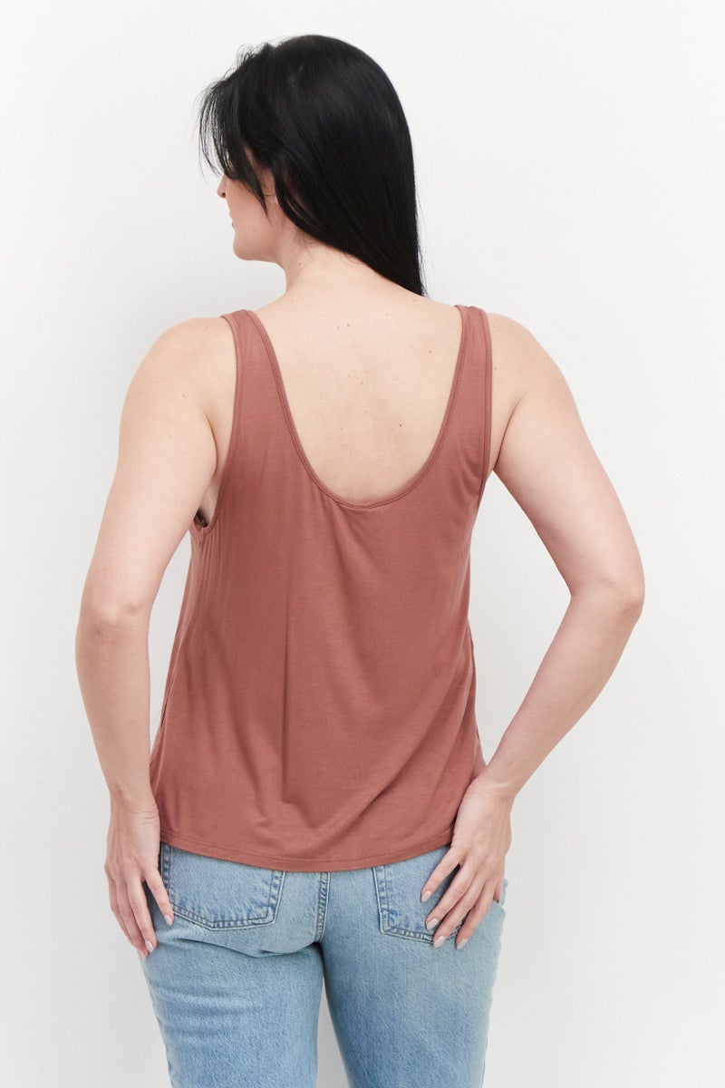 Gentle Fawn Women U Neck Sleeveless Solid Tank Top, Dark Peach  - Image 4