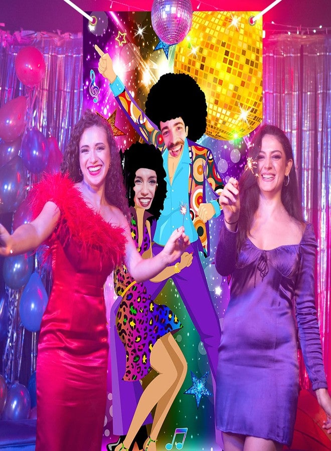 Lecheme Disco Door Banner 3x6 ft 70s Party Decorations 70s Theme Photo Props Disco Party Supplies Face Cutout Photo Background - Image 3