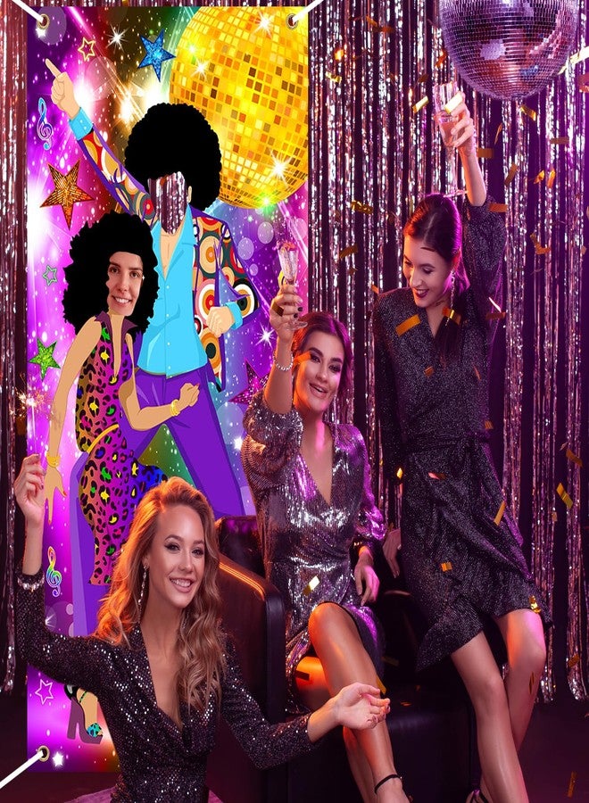 Lecheme Disco Door Banner 3x6 ft 70s Party Decorations 70s Theme Photo Props Disco Party Supplies Face Cutout Photo Background - Image 4