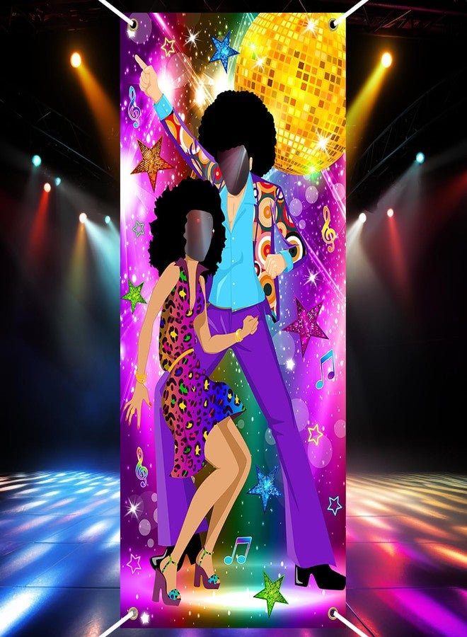 Lecheme Disco Door Banner 3x6 ft 70s Party Decorations 70s Theme Photo Props Disco Party Supplies Face Cutout Photo Background - Image 1