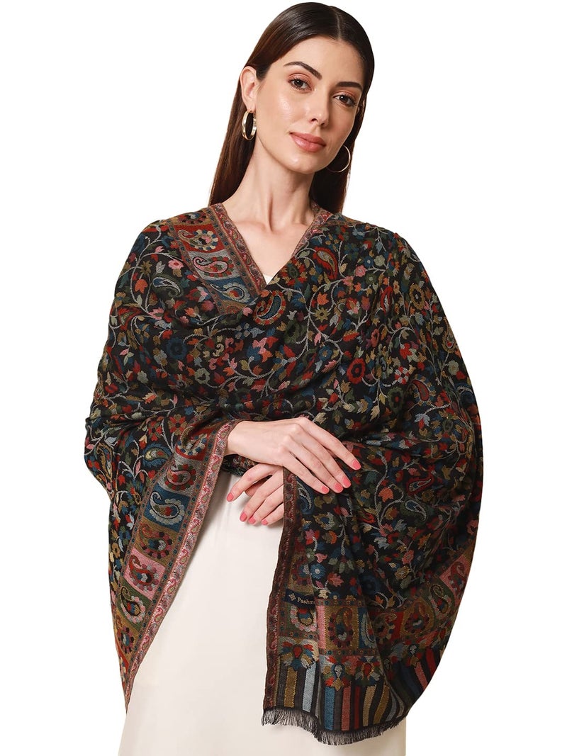 Pashmoda- - Women’s Kaani Wool Blend Shawl, Wrap (Black) - Image 1