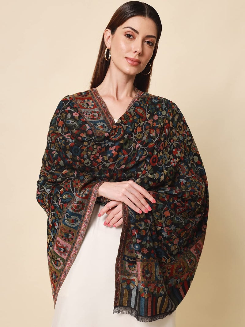 Pashmoda- - Women’s Kaani Wool Blend Shawl, Wrap (Black) - Image 2