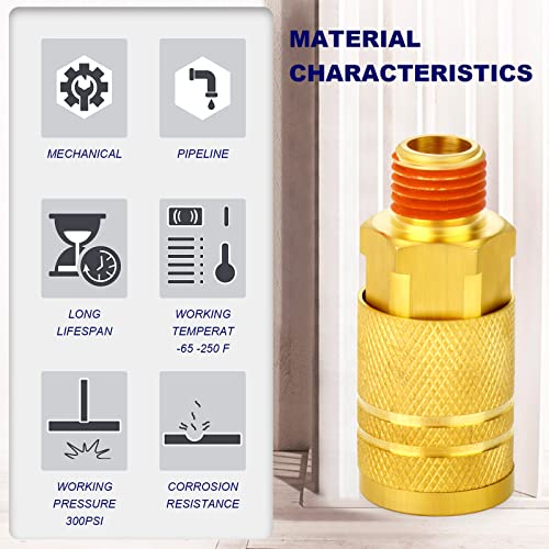 ChillWaves 1/4-Inch Brass Male Industrial Coupler,1/4" NPT Male 6-Ball Quick Connect Air Coupler Air Hose Fittings(12-PACK) - Image 3
