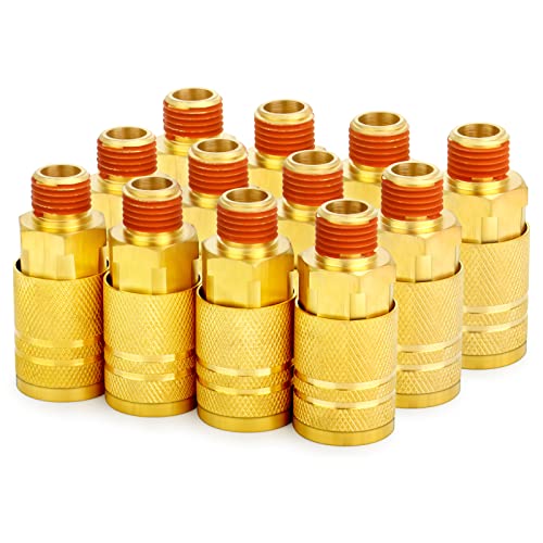 ChillWaves 1/4-Inch Brass Male Industrial Coupler,1/4" NPT Male 6-Ball Quick Connect Air Coupler Air Hose Fittings(12-PACK) - Image 1