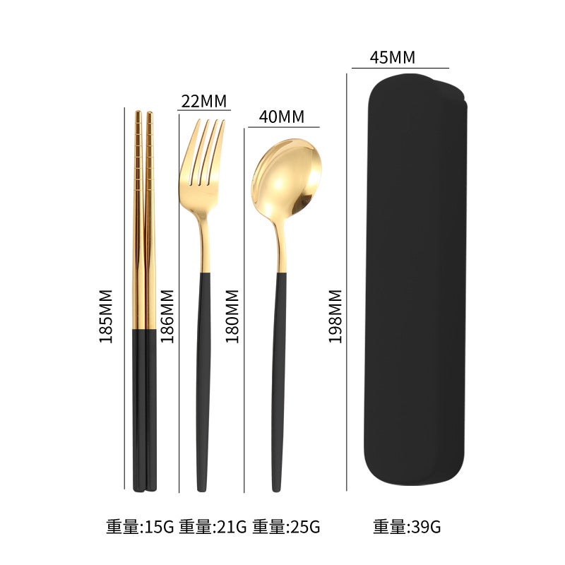 Stainless Steel Portuguese Portable Tableware Three-Piece Set Chopsticks Spoon Fork Outdoor Travel Student Portable Tableware Set Logo - Image 1