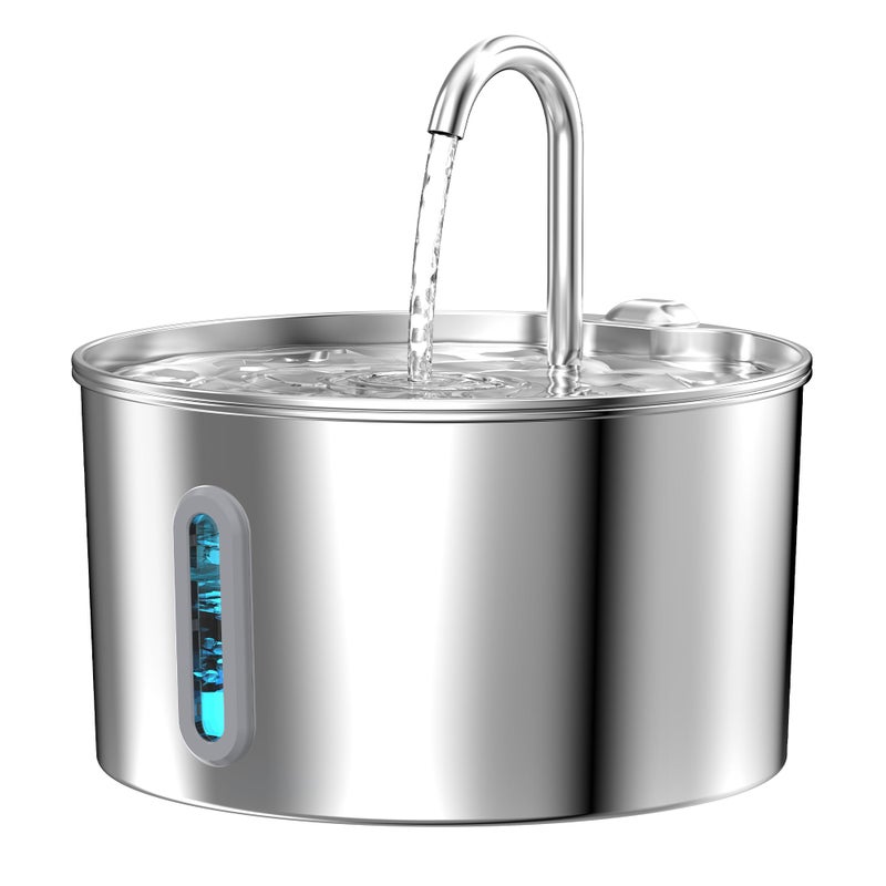 KOOGMOON Cat Water Fountain Stainless Steel: 2.2 L Cat Fountain for Drinking - Automatic Pet Water Fountain for Cats Inside - Metal Cat Dog Water Dispenser Bowl with Faucet Water Level Window Ultra Quiet Pump - Image 1