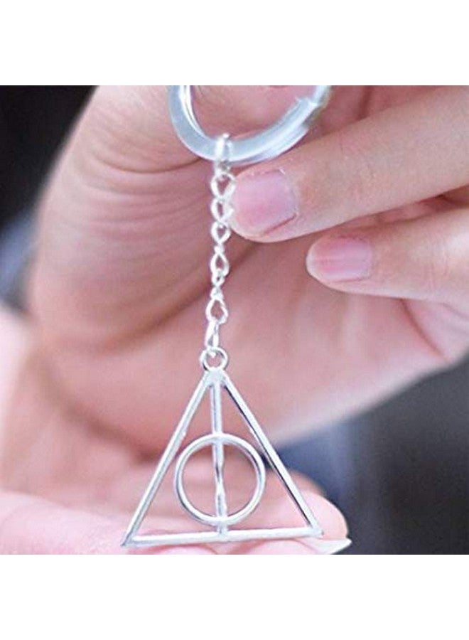 YELLOW CHIMES حامل مفاتيح معدني بشعار مثلث دوار من هاري بوتر من يلو تشايمز للأولاد والبنات - Image 4