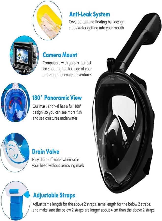 MUGATH Snorkel Mask, 180° View Full Face Snorkel Mask, Foldable Kids Snorkeling Mask, Easy Breathing Snorkeling Mask, Top Swimming Mask with Anti-Fog Anti-Leak Design for Adults and Kids (Black S/M) - Image 2
